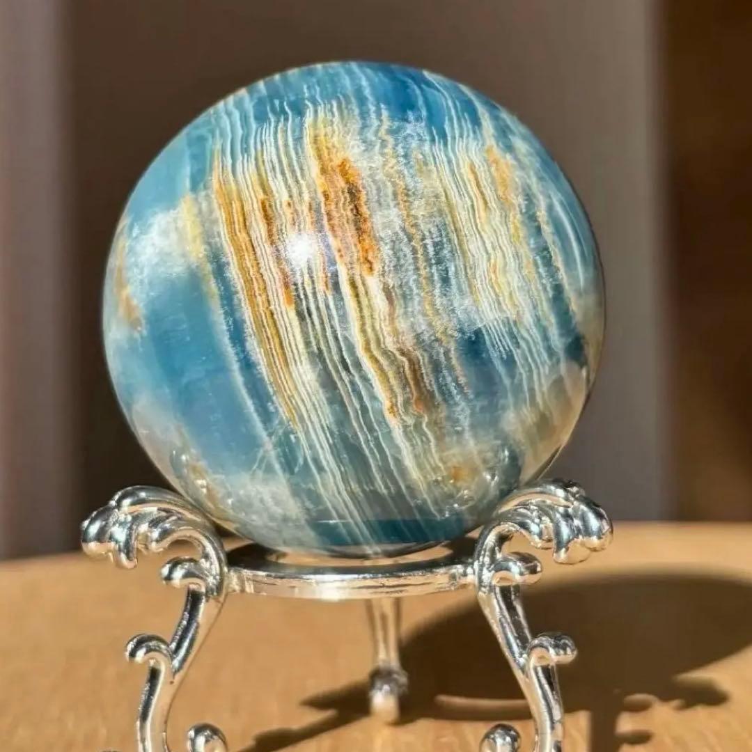 激レア　高品質レムリアンアクアティンカルサイト丸玉　アルゼンチン産　光沢感