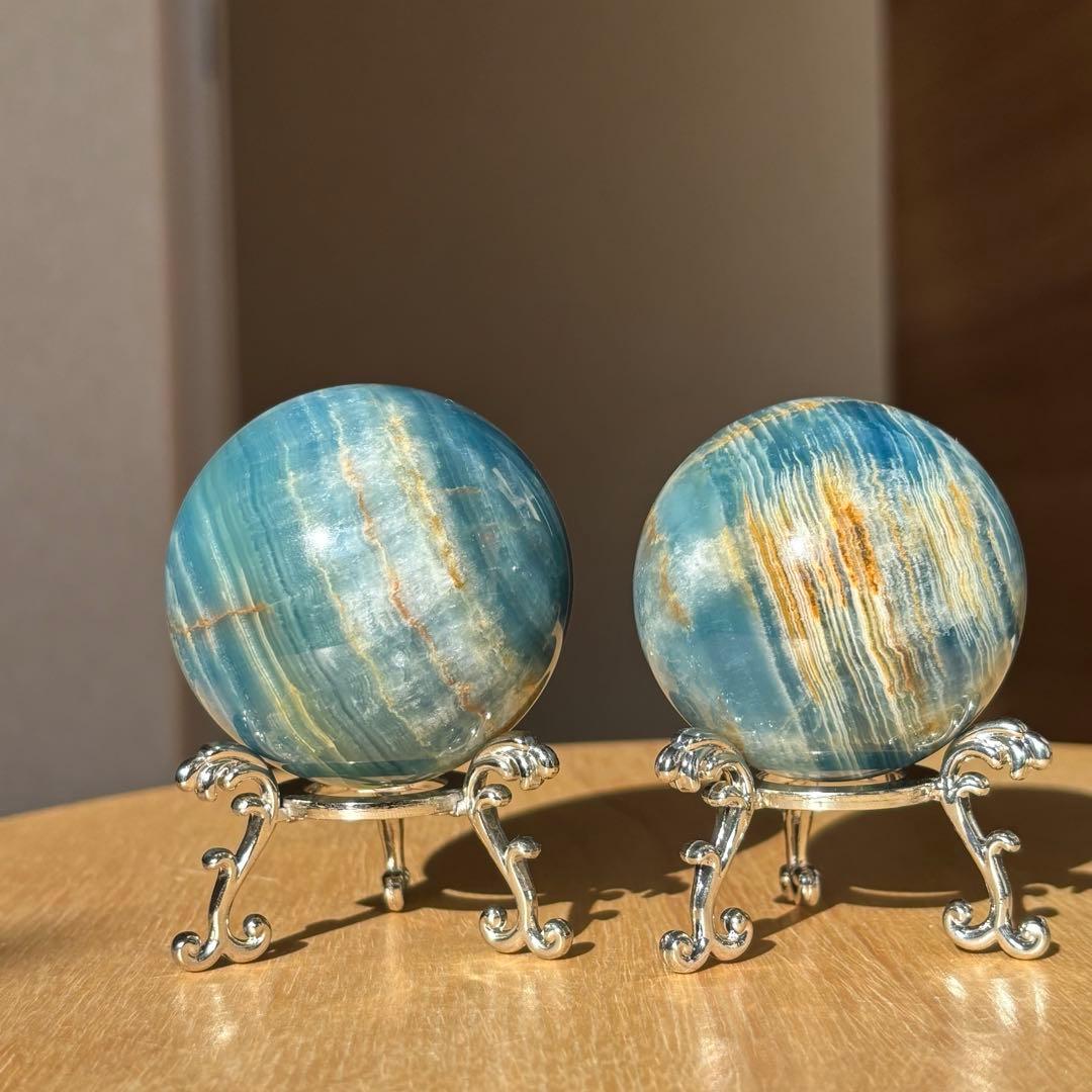 激レア　高品質レムリアンアクアティンカルサイト丸玉　アルゼンチン産　光沢感