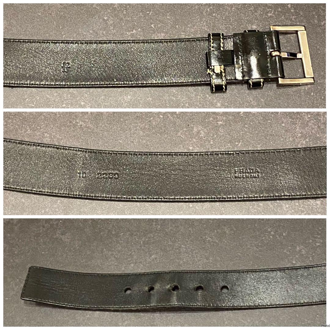 プラダ　PRADA　レザーベルト　シルバーバックル　黒　ブラック