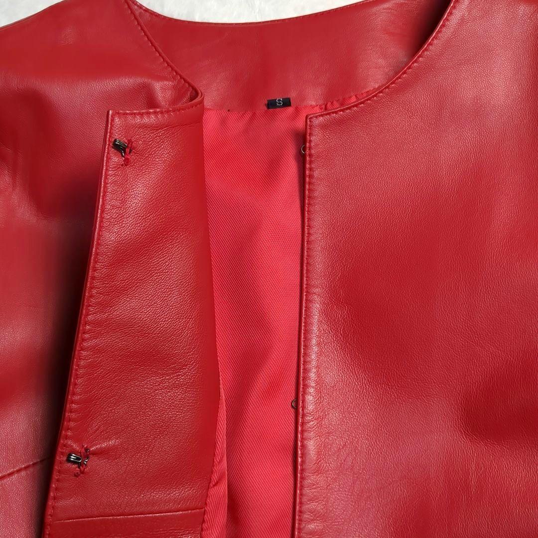 美品✨ラムレザーレザーコート　イタリア製ラムレザー　レッド　Sサイズ