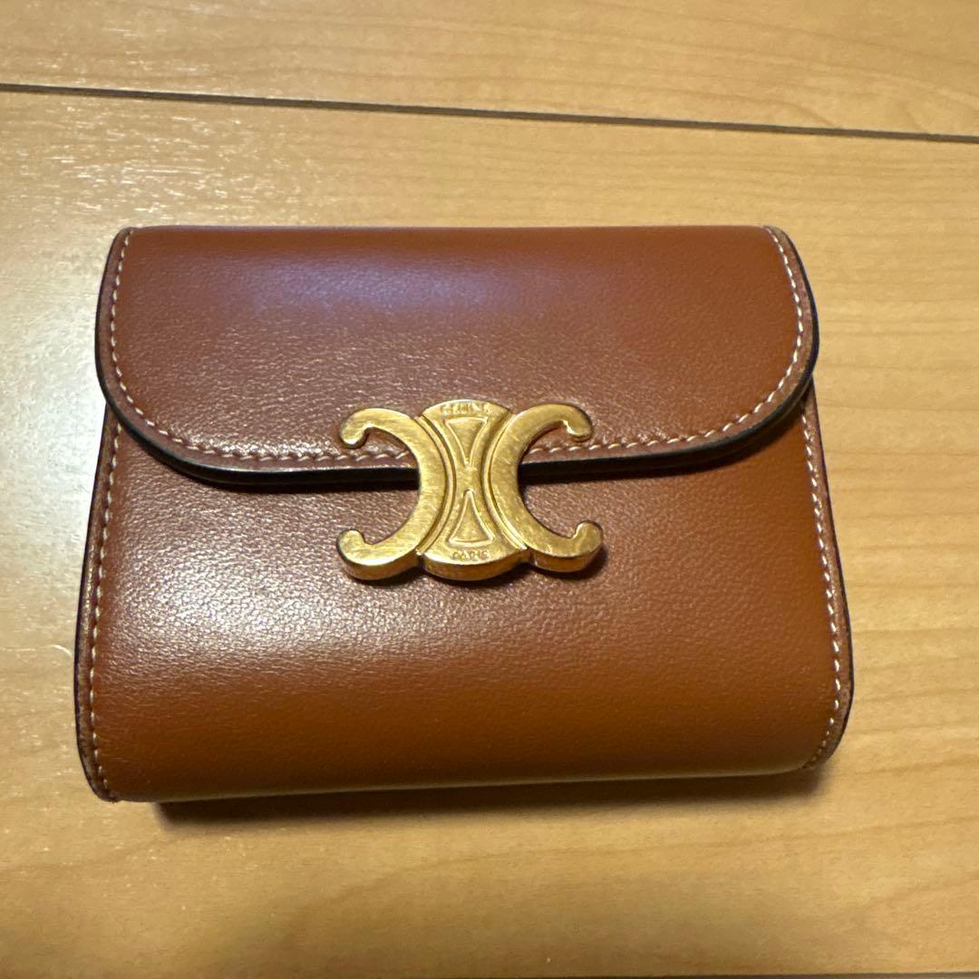 CELINE 三つ折り財布 ブラウン ゴールド装飾