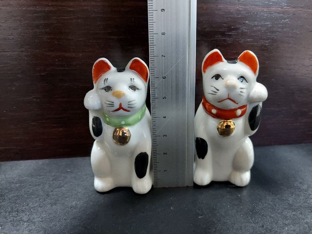 レトロ招き猫2体 陶器人形 江戸期 明治 大正 昭和 縁起物 風水スピリチュアル
