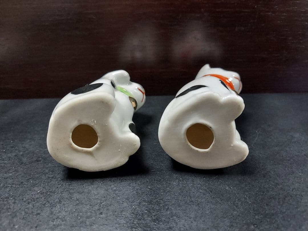 レトロ招き猫2体 陶器人形 江戸期 明治 大正 昭和 縁起物 風水スピリチュアル