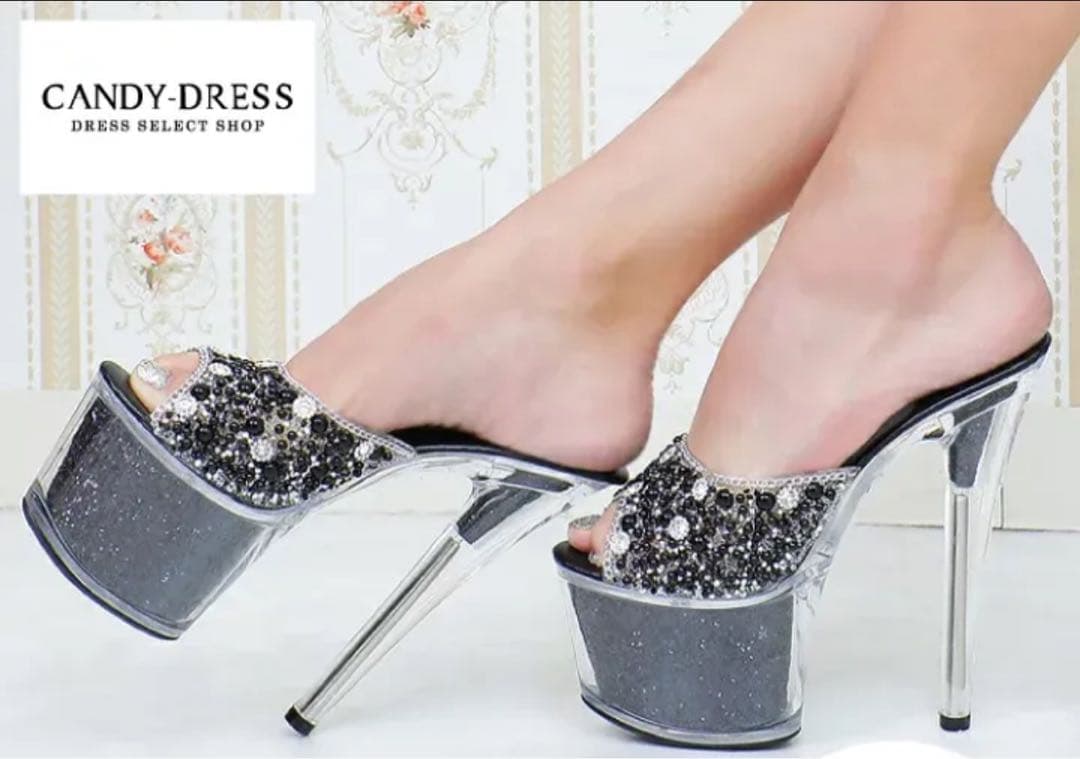 AngelR エンジェルアール シングルビジューラメ入りスケルトンハイヒール