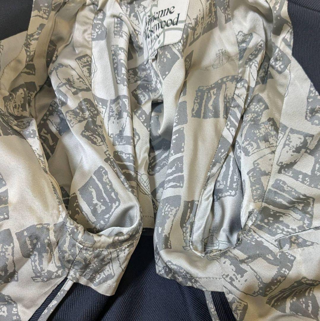 ヴィヴィアンウエストウッドマン 裏地オーブ総柄 トレンチコート ネイビー S