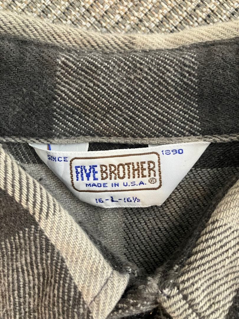 five brother ネルシャツ 黒灰 USA製フェード 70〜80s L