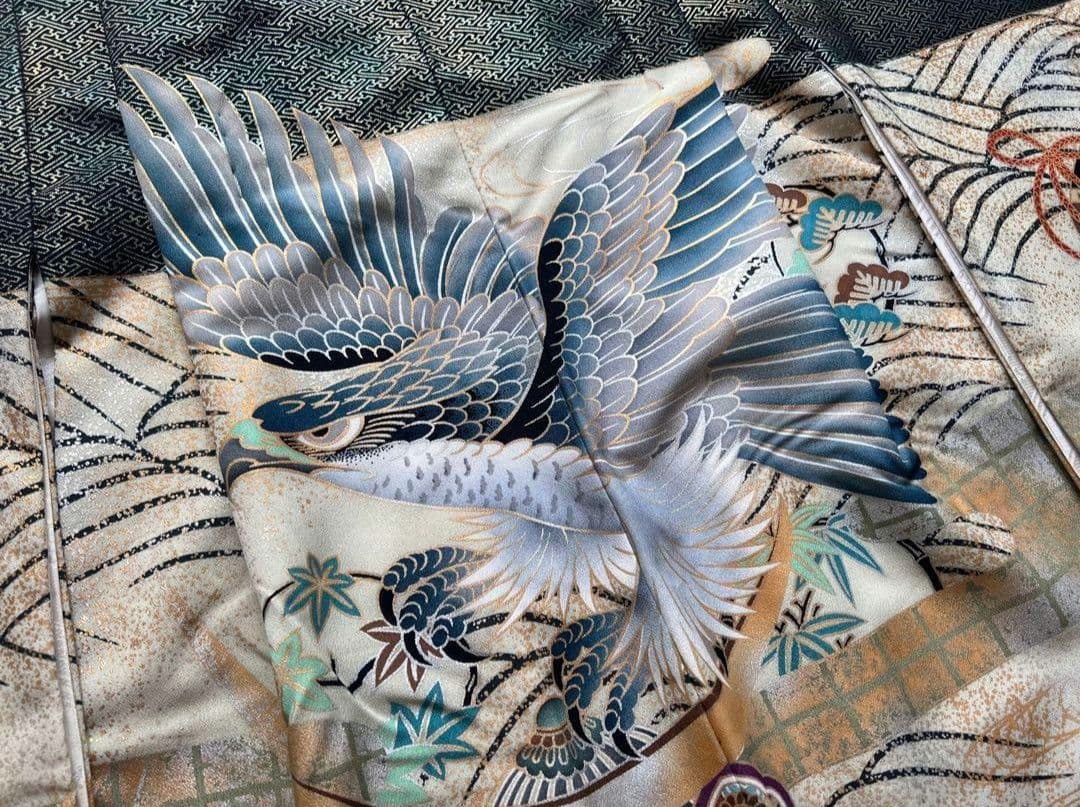 七五三 5才 男の子 着物 羽織 袴 フルセット 鷹 金 緑