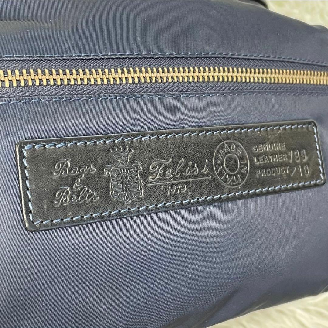 美品 フェリージ Felisi ボディバッグ ウエストポーチ ウエストバッグ 紺