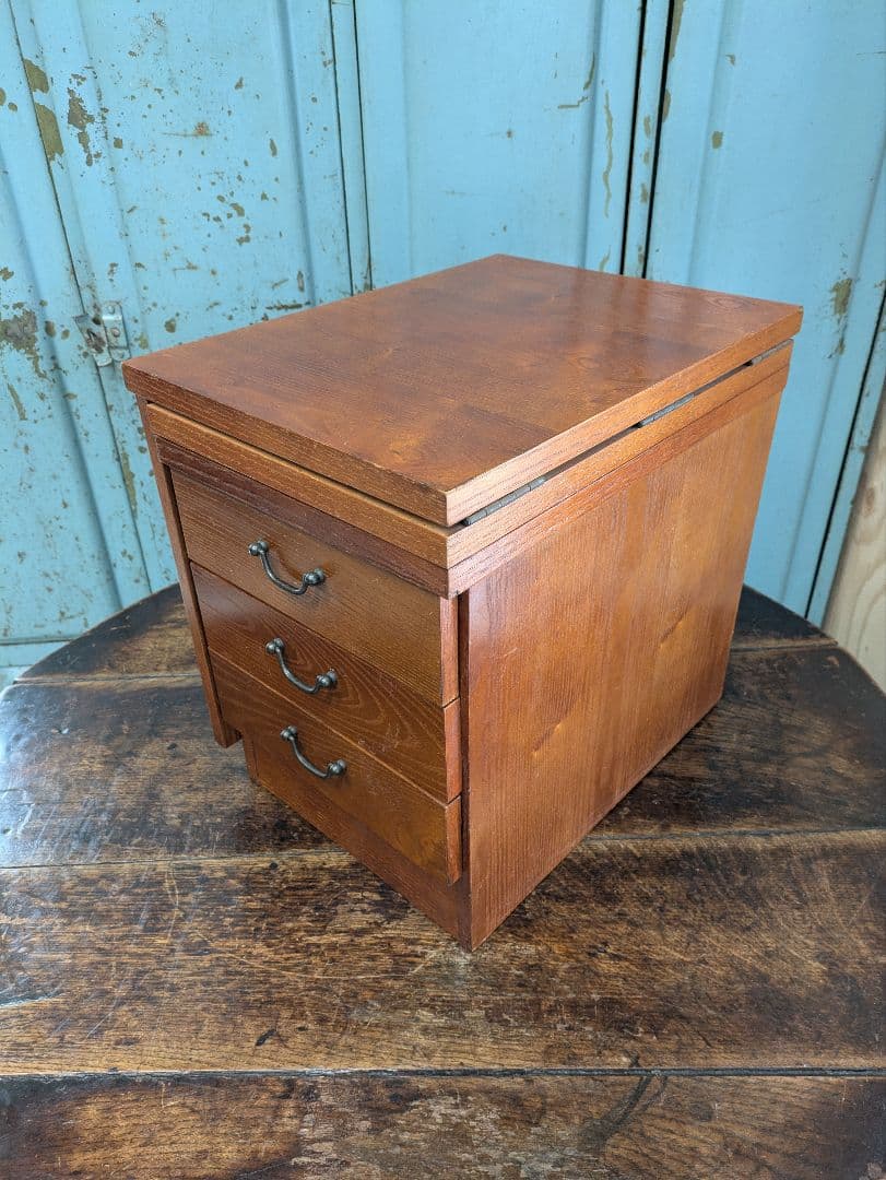 懐かしい昭和レトロ商品☆文机 折り畳み式テ ーブル 三段引き出し　和製家具