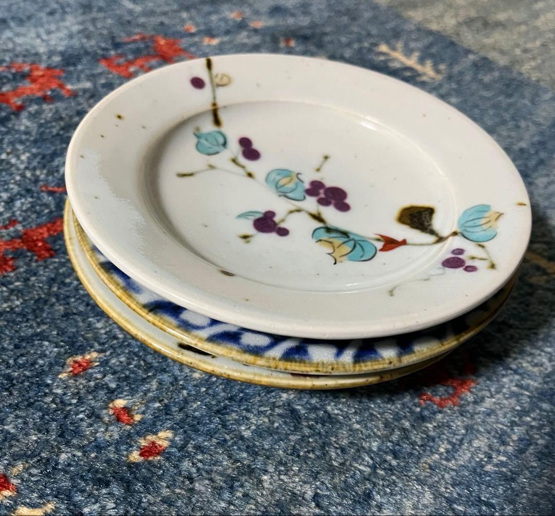 砥部焼中田窯【5寸リム皿】3枚（スズラン柄訳あり）