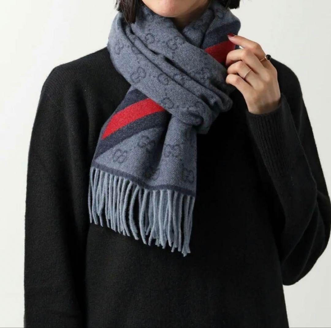 ❤新品箱袋付❤ GUCCI マフラー ストールショール スカーフ❤ネイビー❤