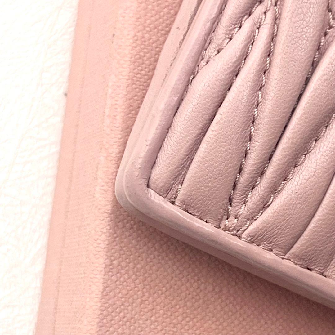 miumiu マテラッセ ビジュー くすみピンク 二つ折り財布 箱付0202-⑥
