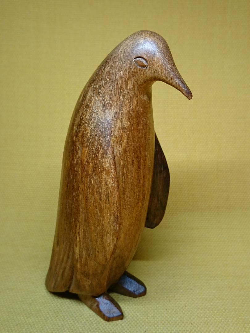 ペンギン　木彫　彫像　オブジェ　置物　インテリア　工芸品　美術品　A1077