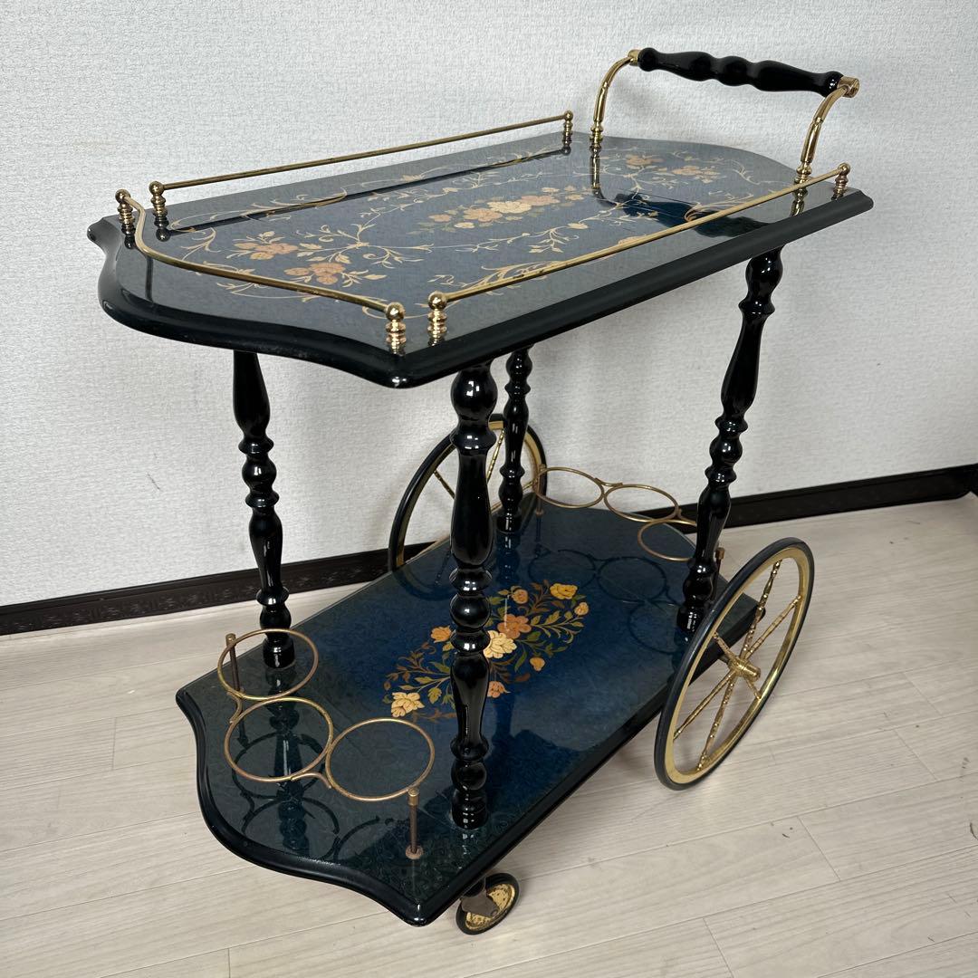 キッチンワゴン イタリア製 象嵌 高級 ワゴンテーブル ワインラック i1※