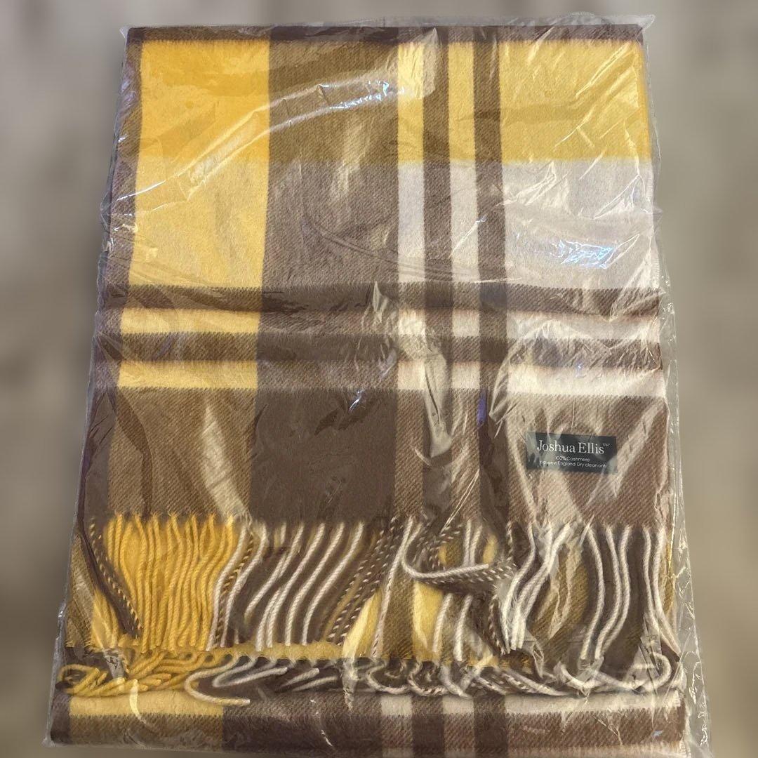 Joshua Ellis 100%カシミヤ ストール イエロー×ブラウン