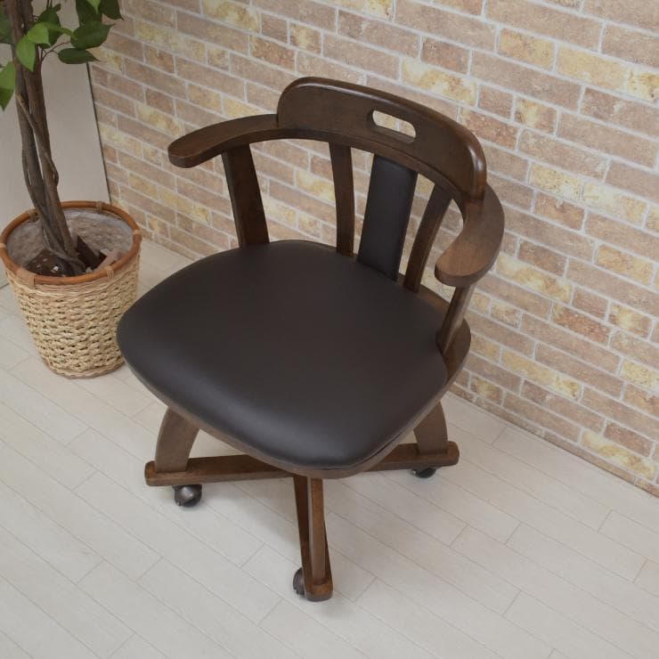 TR DC SC　2脚　回転式ダイニングチェア　肘付　アーム　キャスターブラウン