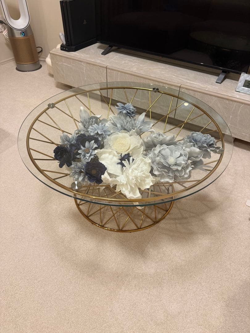 フランフラン マーリア コーヒーテーブル クリア×ゴールド（φ800）