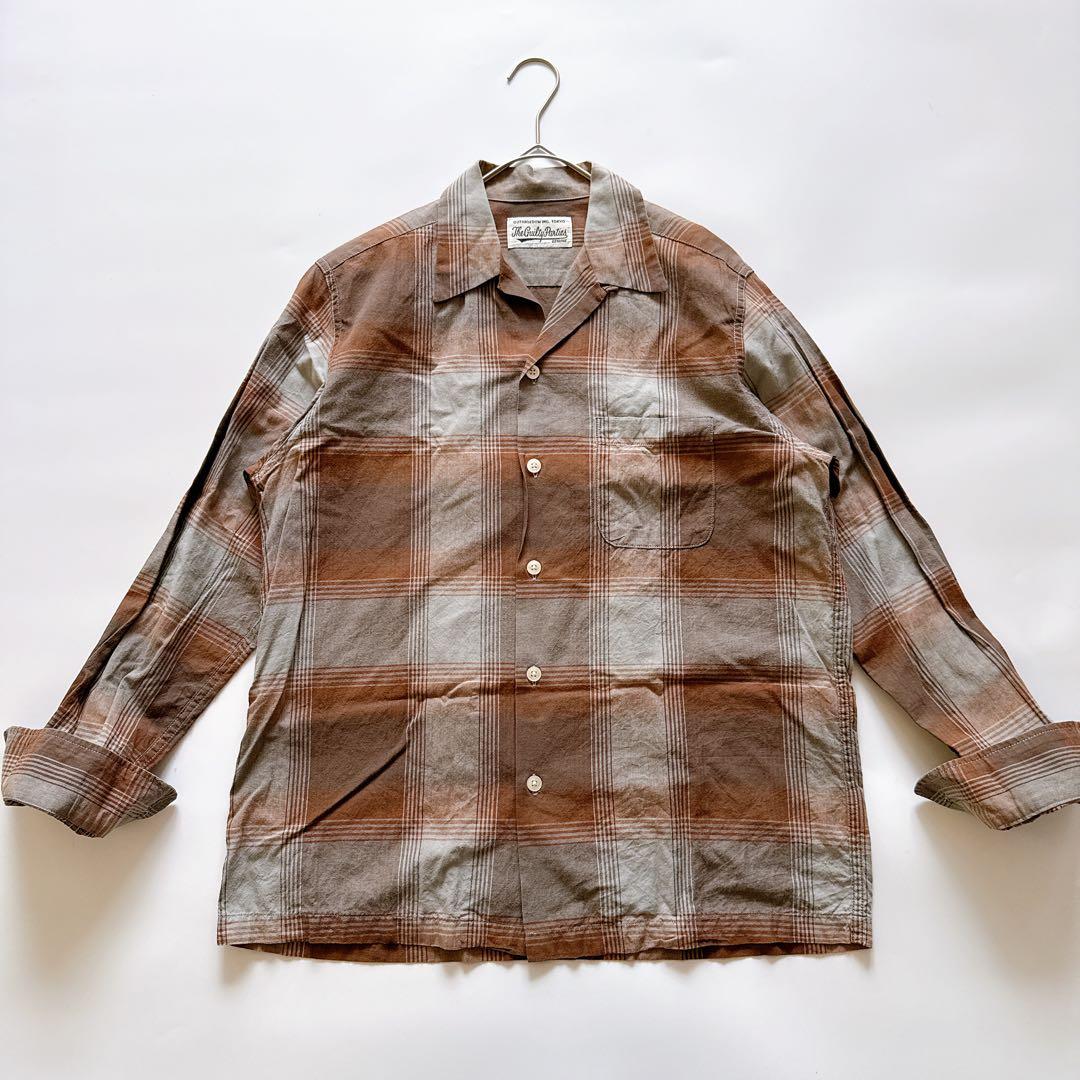 ワコマリア オンブレチェック オープンカラーシャツ M ブラウン 長袖