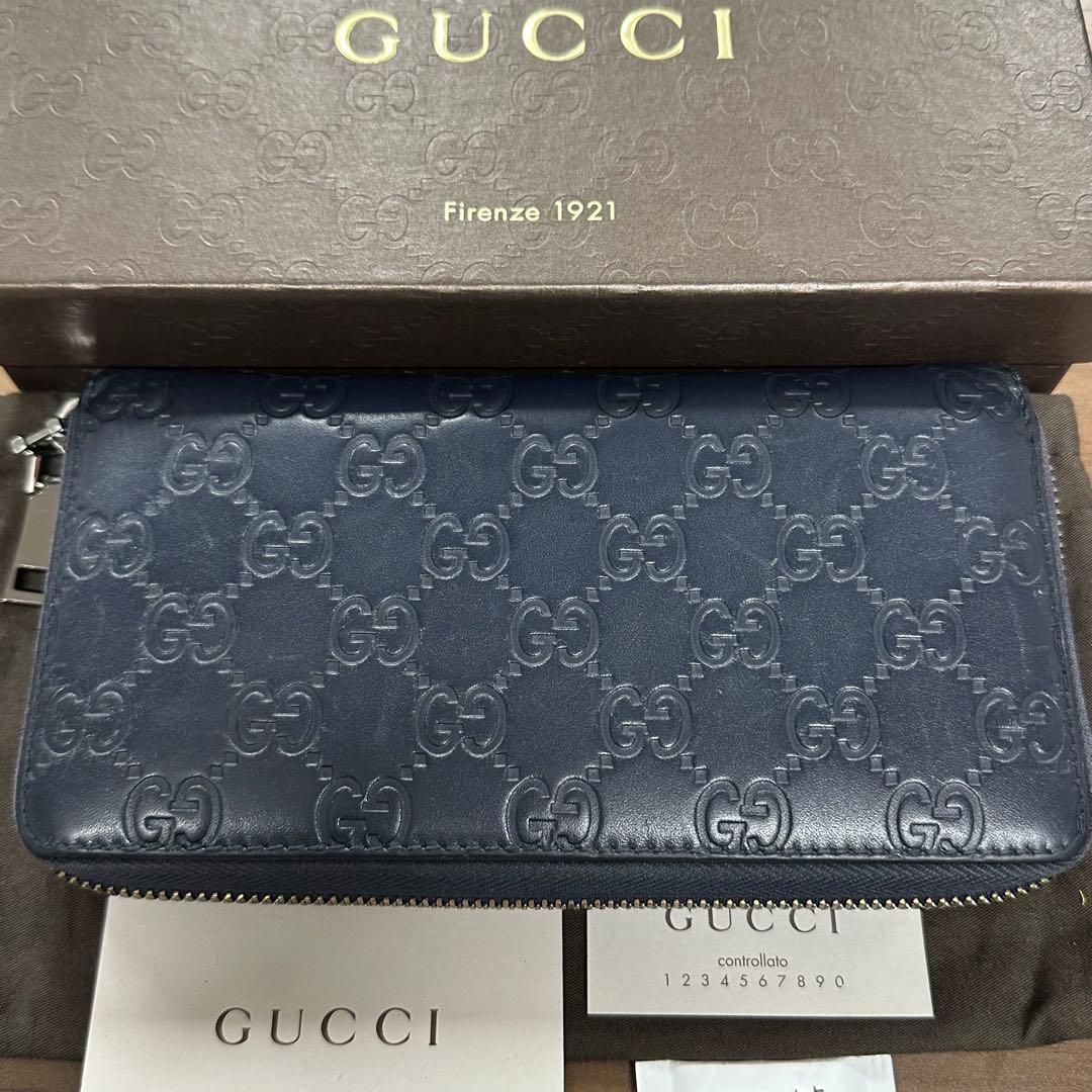 新品同様‼️ グッチ　GUCCI 財布　長財布　シマレザー　ラウンドファスナー