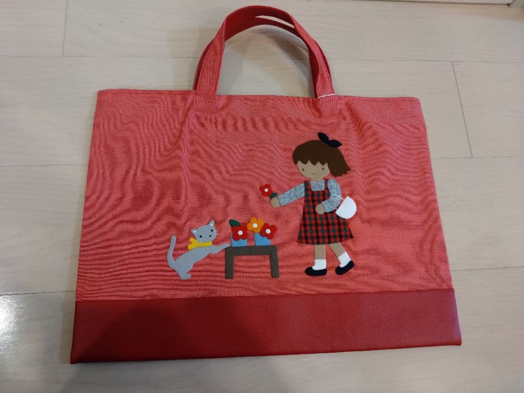 新品　タグ付　ファミリア　デニムバッグ お花屋さん　2017年AW 手刺繍　ねこ