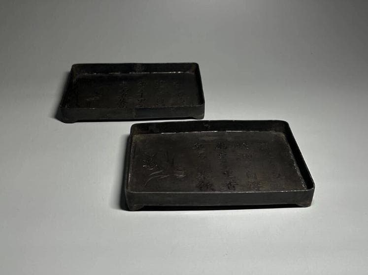 時代物 煎茶道具 古錫2枚セット 急須台一対 瓶敷 瓶座 置台 瓶敷 瓶台