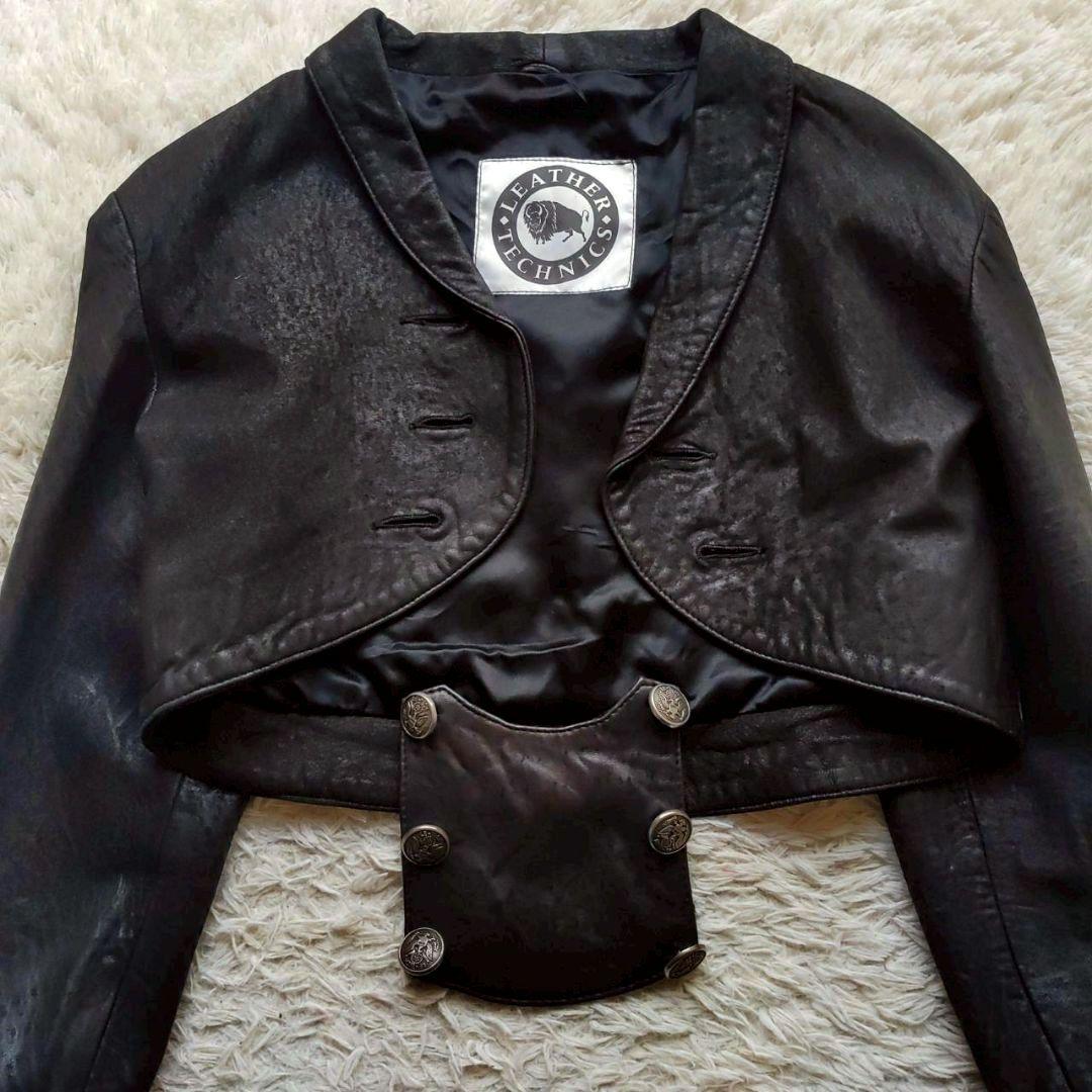 TECHNICS UK製 ショート丈 刻印ボタン 変形レザーテーラードジャケット