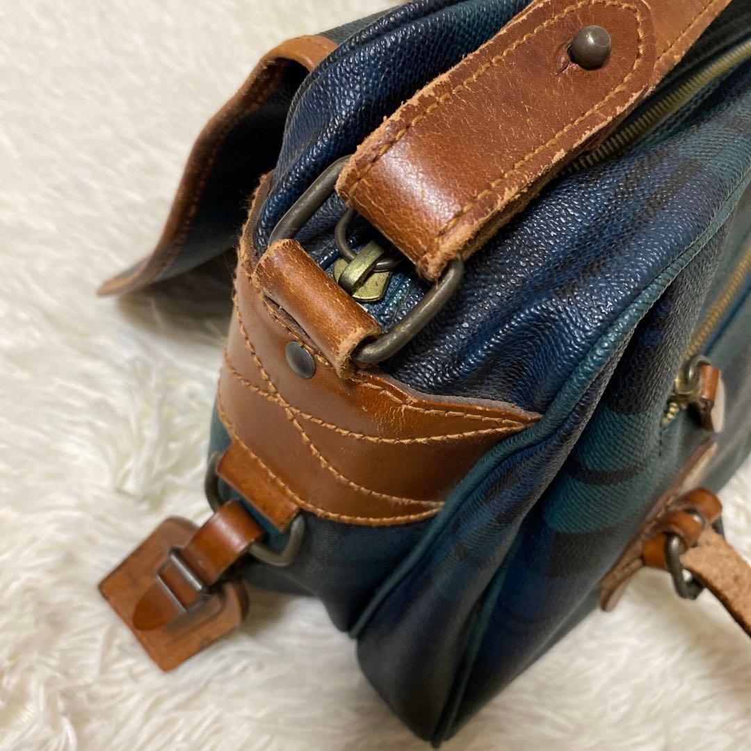 ポロ ラルフローレン メッセンジャーバッグ　グリーン　チェック　フラップ　レザー