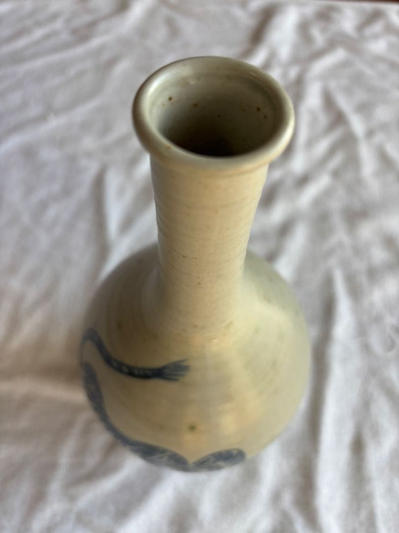 古伊万里　古染付 竹虎図 鶴首徳利　 花器 一輪挿し 時代物