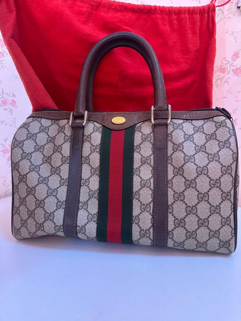 週末限定セールGUCCI グッチ GGシェリーライン ミニボストンバッグブラウン