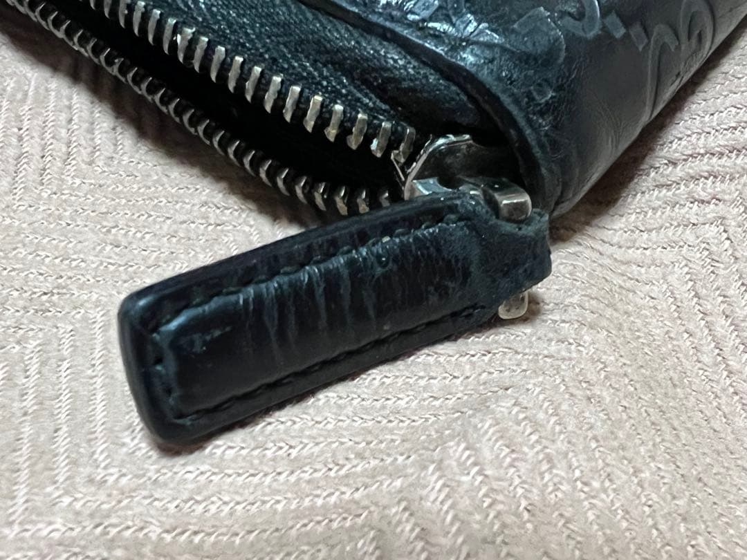 GUCCIグッチ シマ GG レザー ラウンドファスナー 長財布
