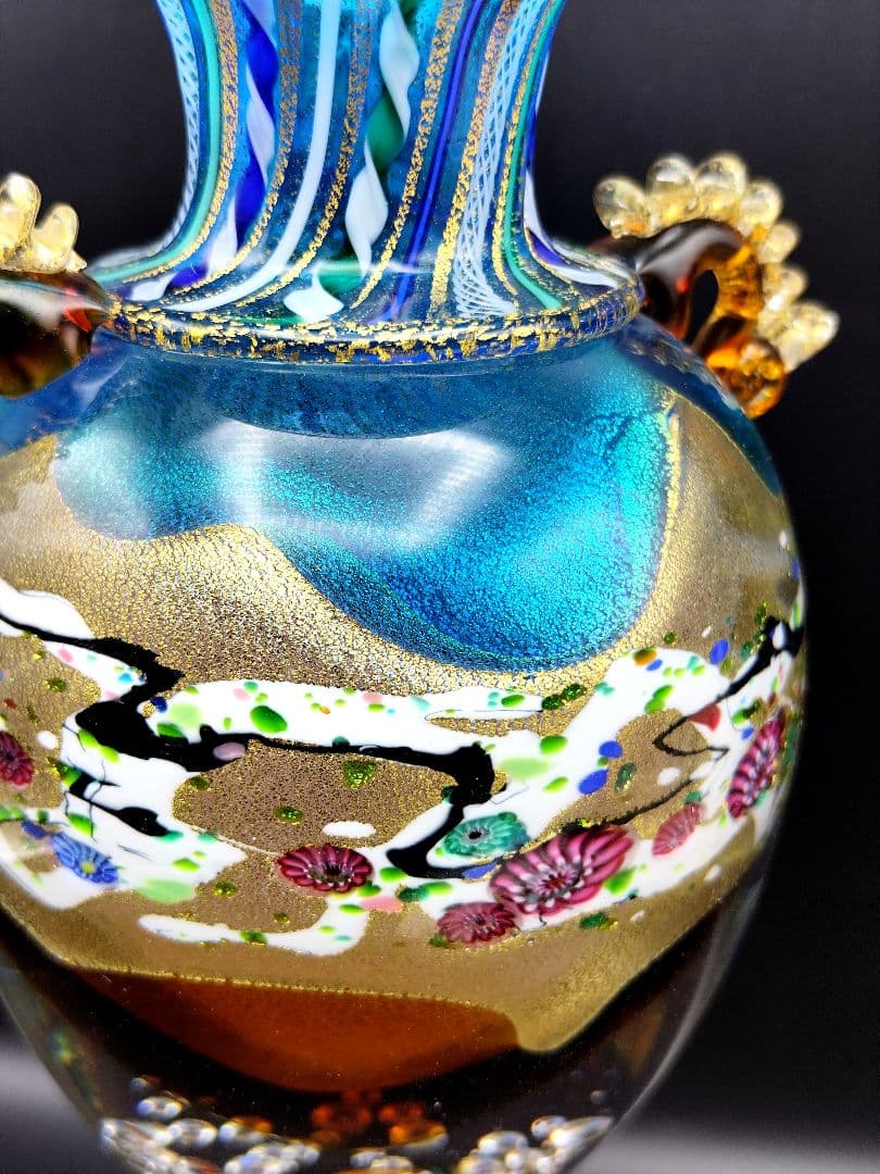 サイン有り☆現代の名工 黒木国昭 作 金彩象嵌「夢光琳」ヴェネチアレース 大花器