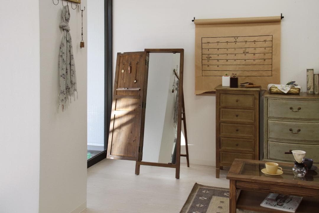 ドア型ミラー☆ホワイト　ミラー　ドアミラー　スタンドミラー　壁掛け　姿見　鏡