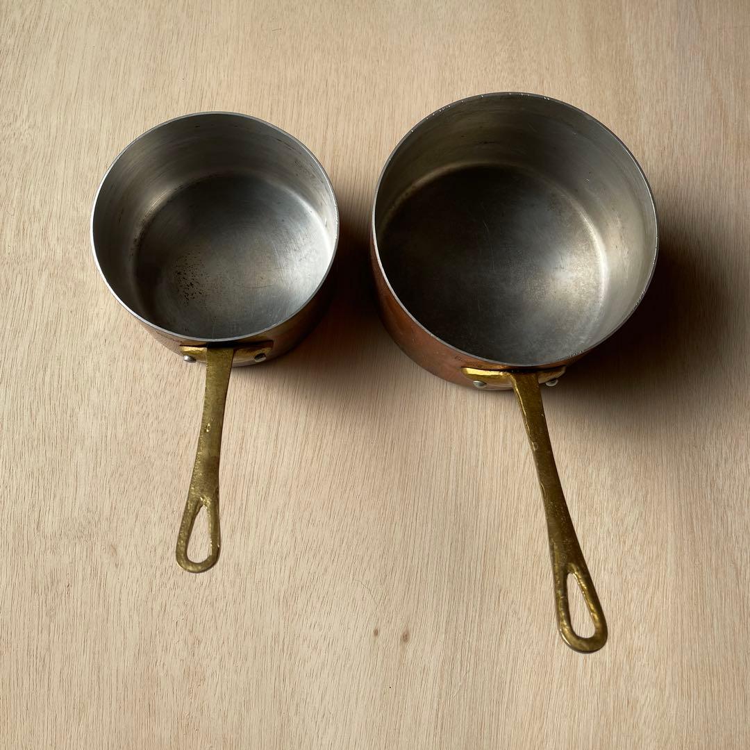 銅製 片手鍋 2個セット コッパー ソースパン フランス アンティーク