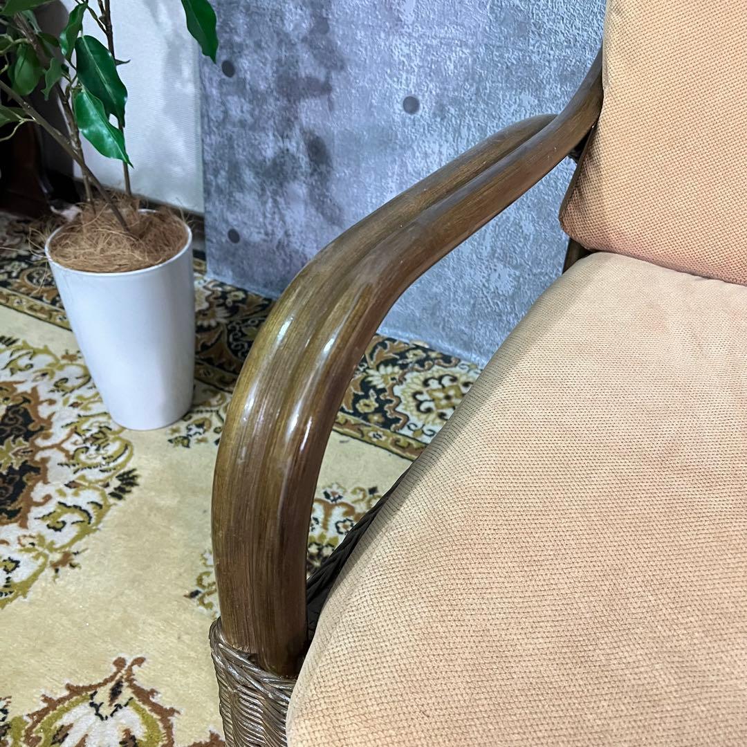 ꧁籐家具꧂ラタン 1人掛けアームソファ&3人掛けソファセット 籐素材 昭和レトロ