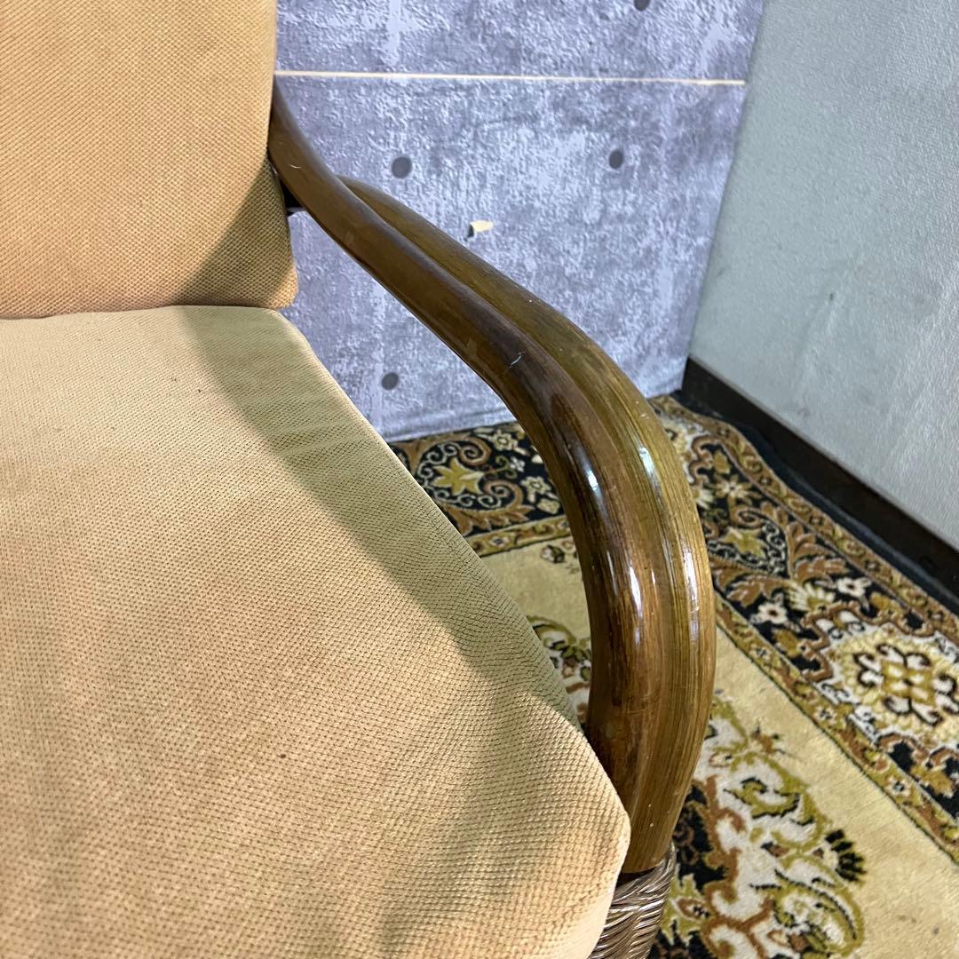 ꧁籐家具꧂ラタン 1人掛けアームソファ&3人掛けソファセット 籐素材 昭和レトロ