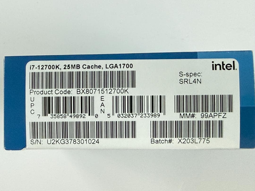 Intel Core i7 12700K BOX 動作確認済み