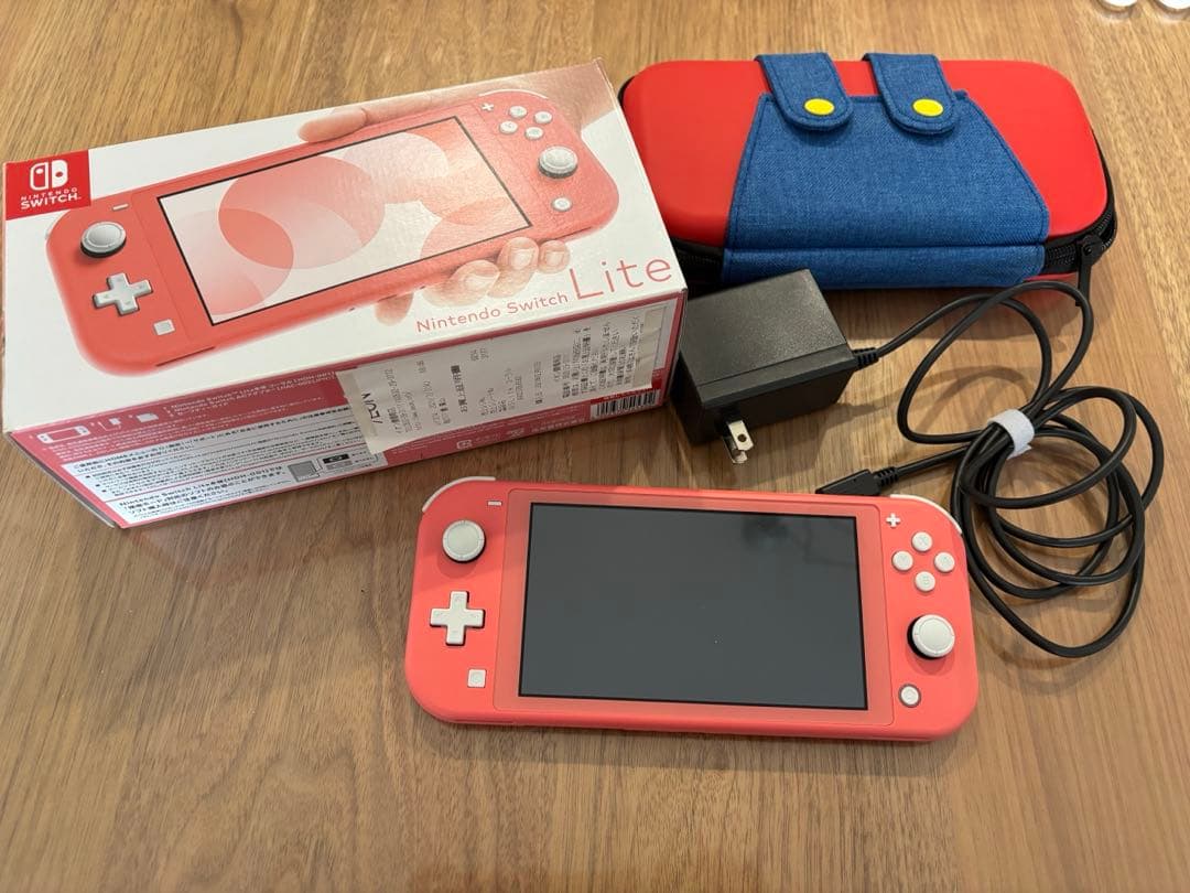 Nintendo Switch Lite コーラル本体箱充電器つき マリオケース