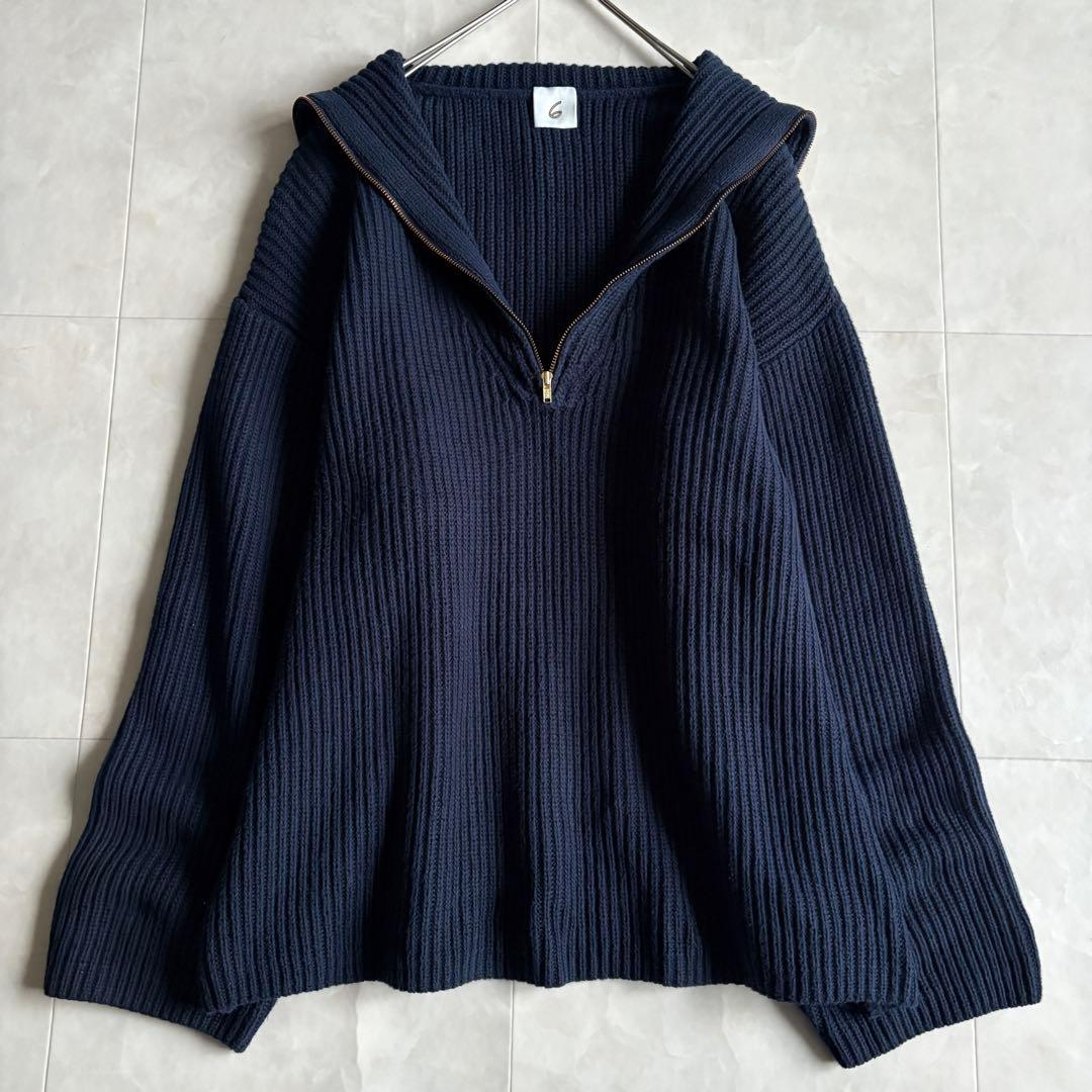 ＜6(ROKU)＞HIGH ZIP SAILOR KNIT/ニット ネイビー F