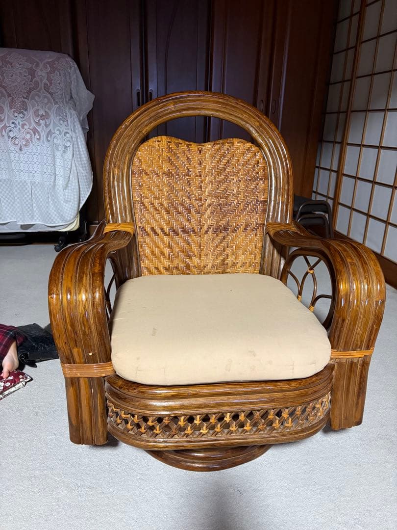 籐（ラタン）製 高級回転チェア ハイバックチェア　天然素材 アジアン家具