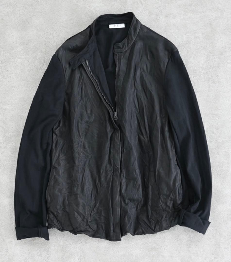 sisii シシ レザー×ジャージー異素材コンビジャケット ライダース 黒