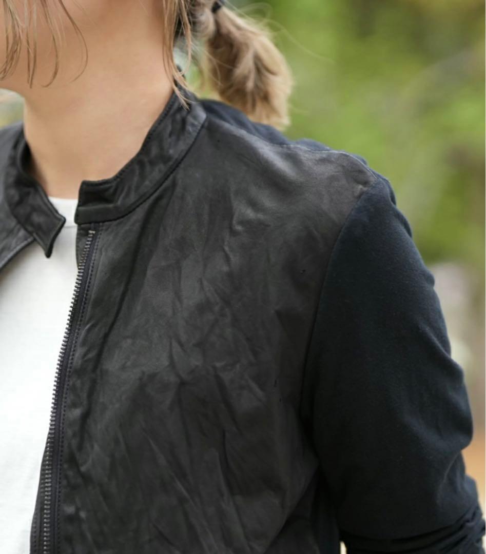 sisii シシ レザー×ジャージー異素材コンビジャケット ライダース 黒