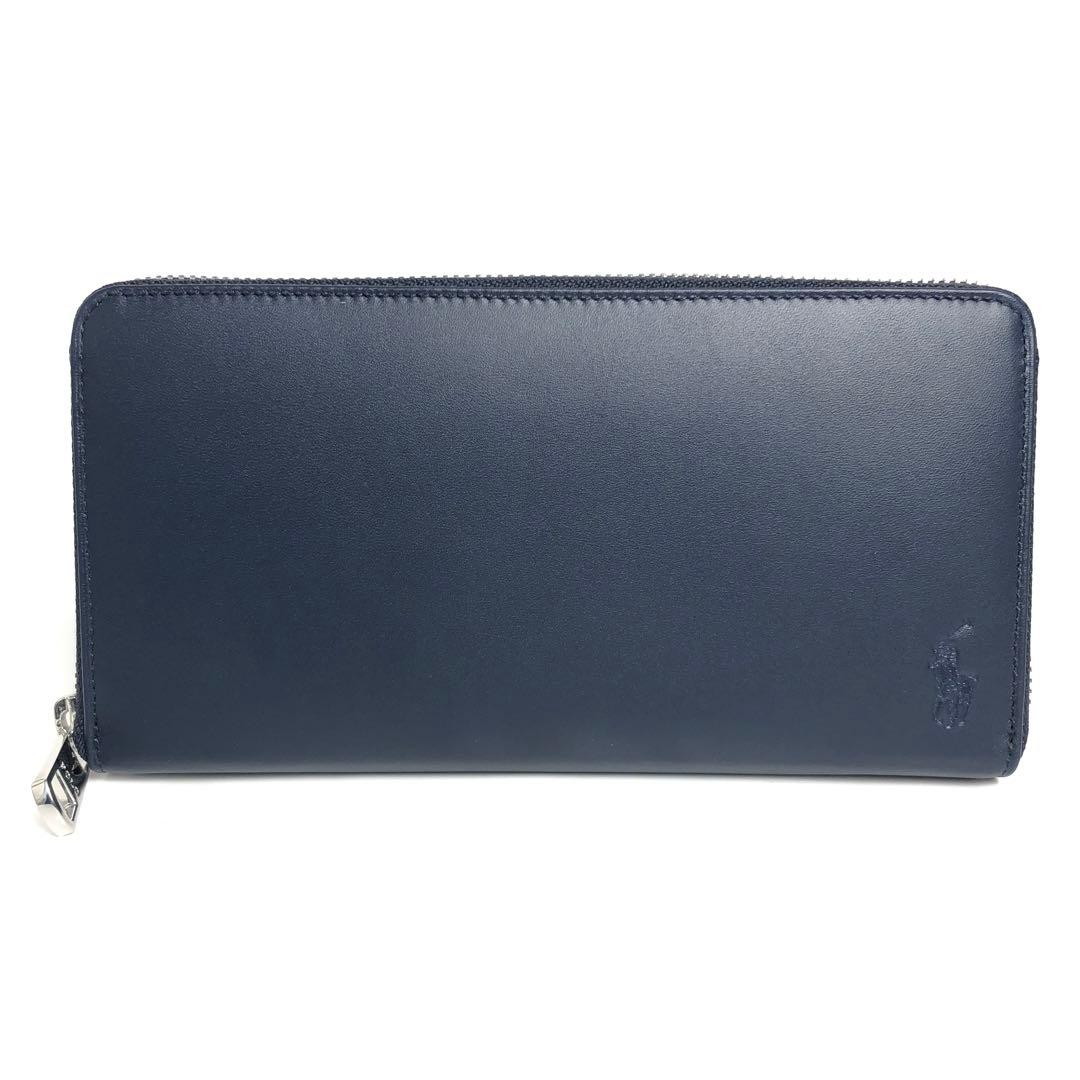 【未使用保管品】ポロ ラルフローレン ラウンドファスナー長財布 ネイビー メンズ