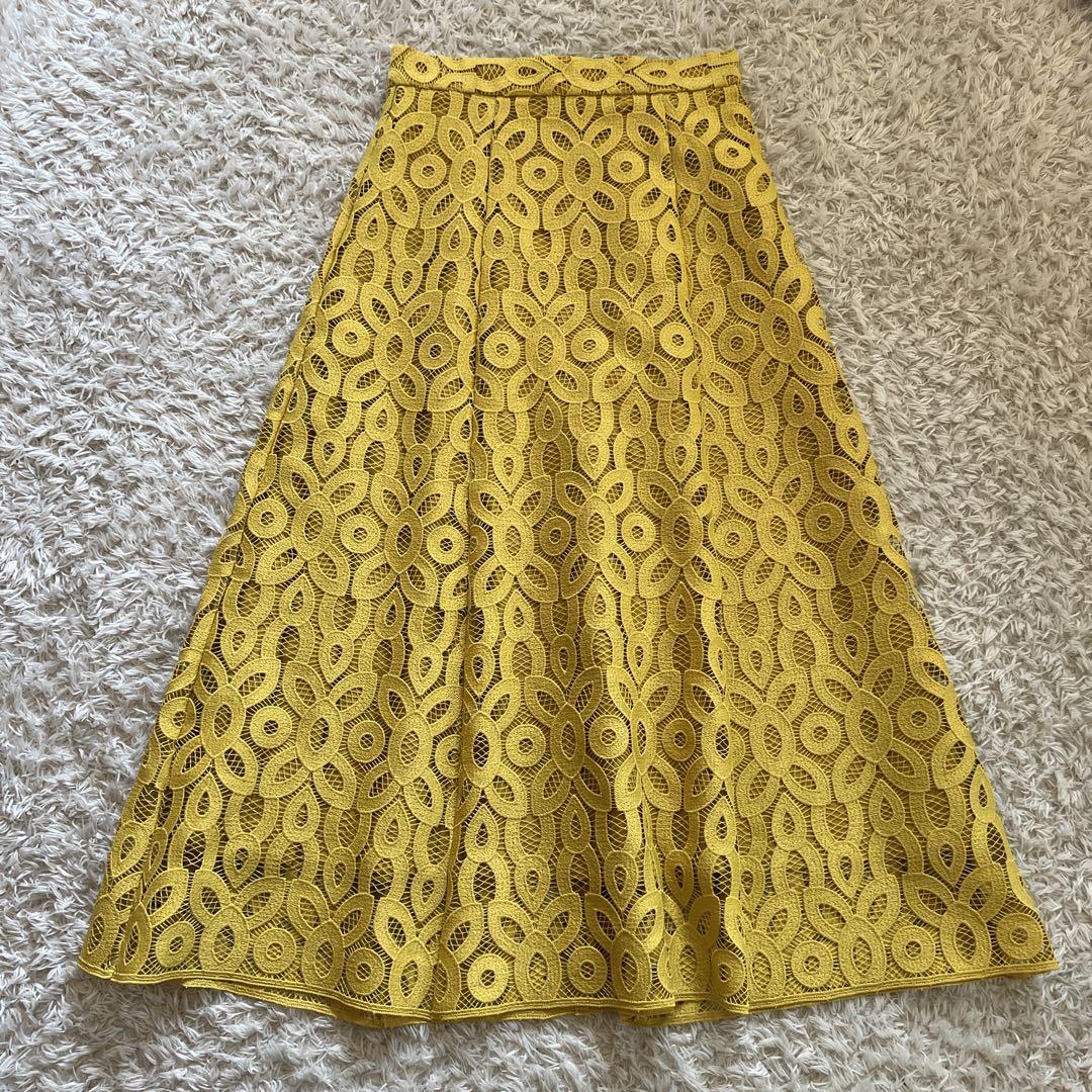 【LOULOU WILLOUGHBY 】サークルレーススカート　イエロー