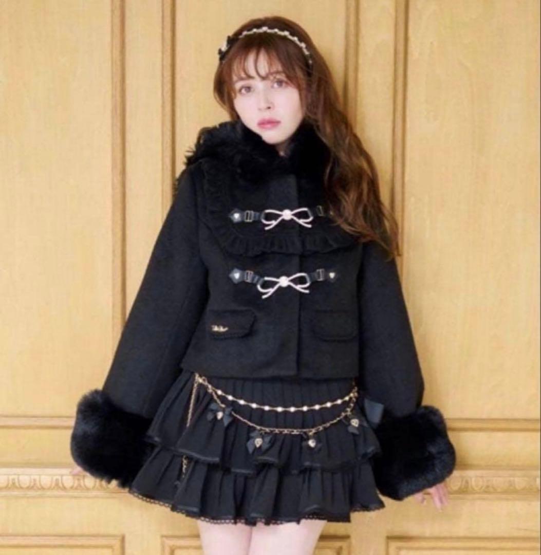 LIZLISA ビジューリボンショートフードコート　ブラック