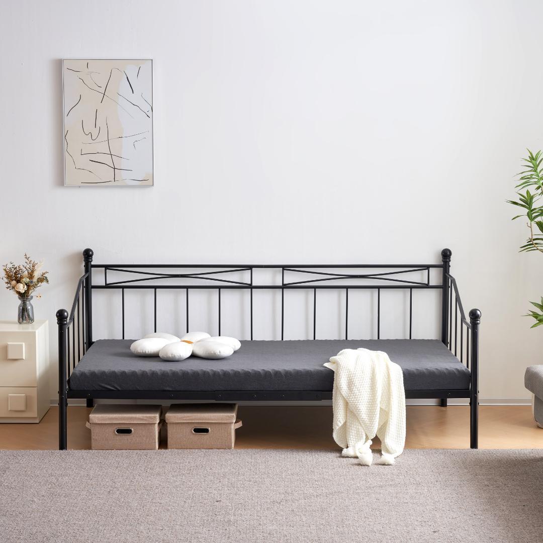 【ブラック】シングルベッド パイプベッドベッドシングルベッドフレーム 一人暮らし