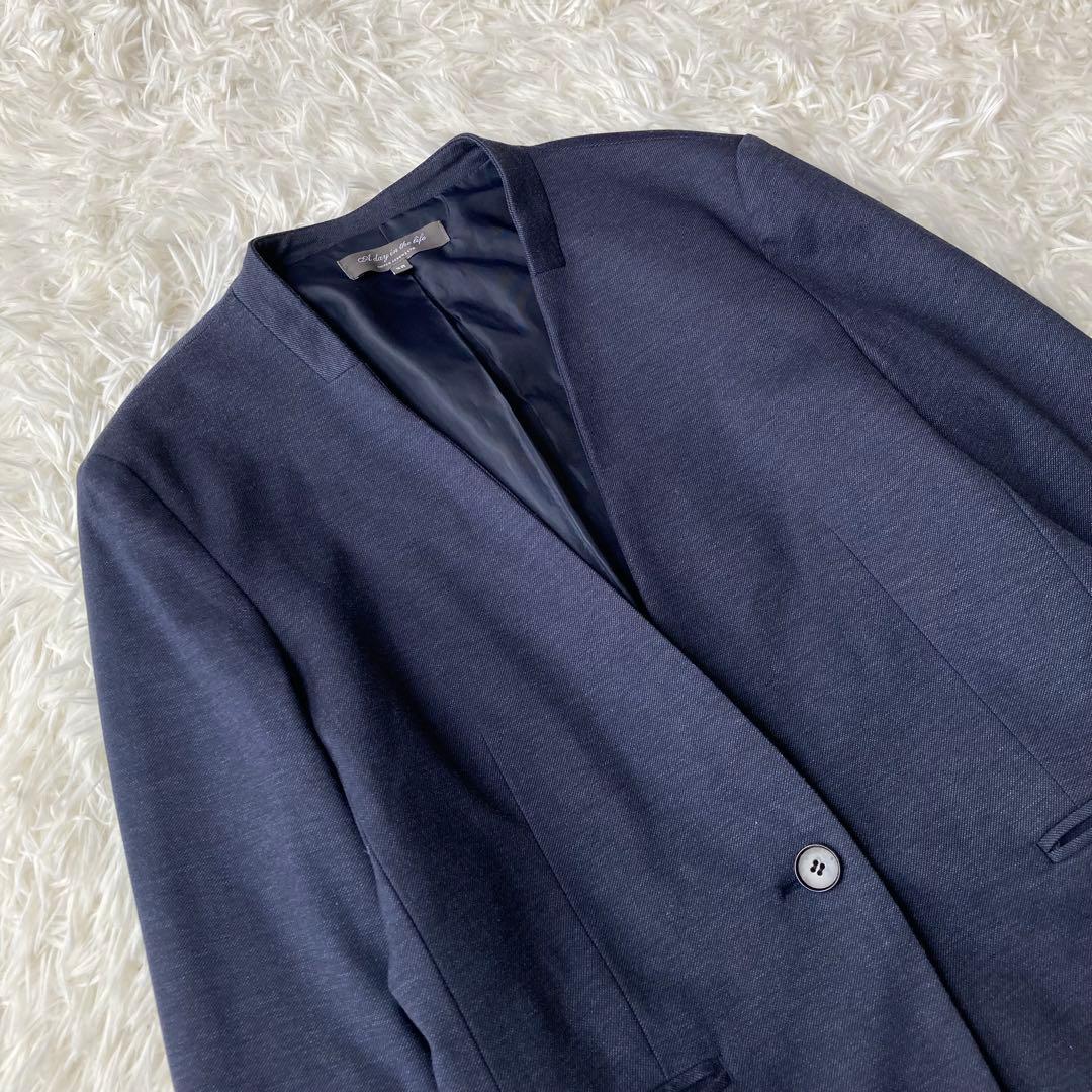 【美品】 UNITED ARROWS ノーカラー セットアップ　ネイビー　38