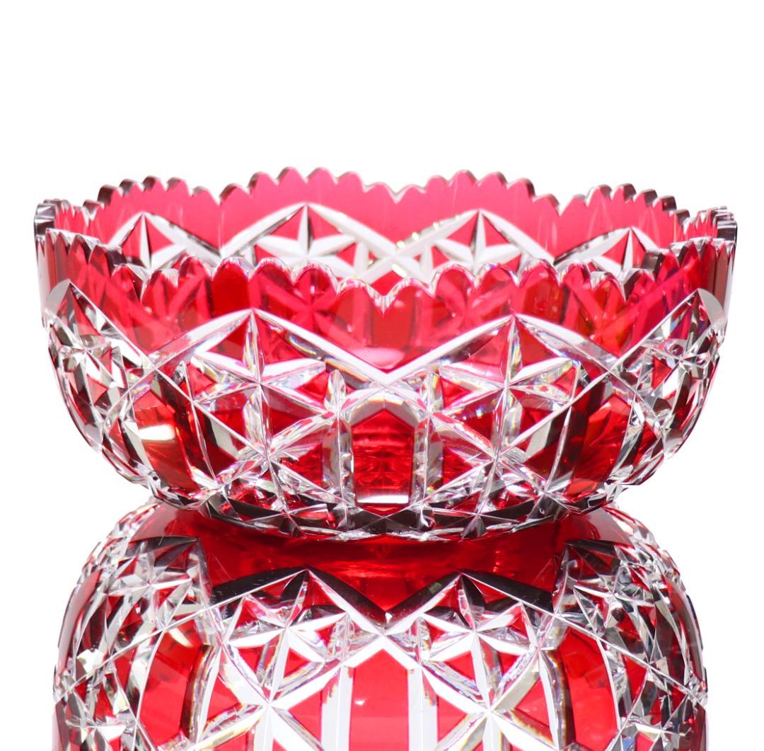 オールド・バカラ 美術館級 赤被せクリスタル カタログ掲載 2.3kg特大切子鉢