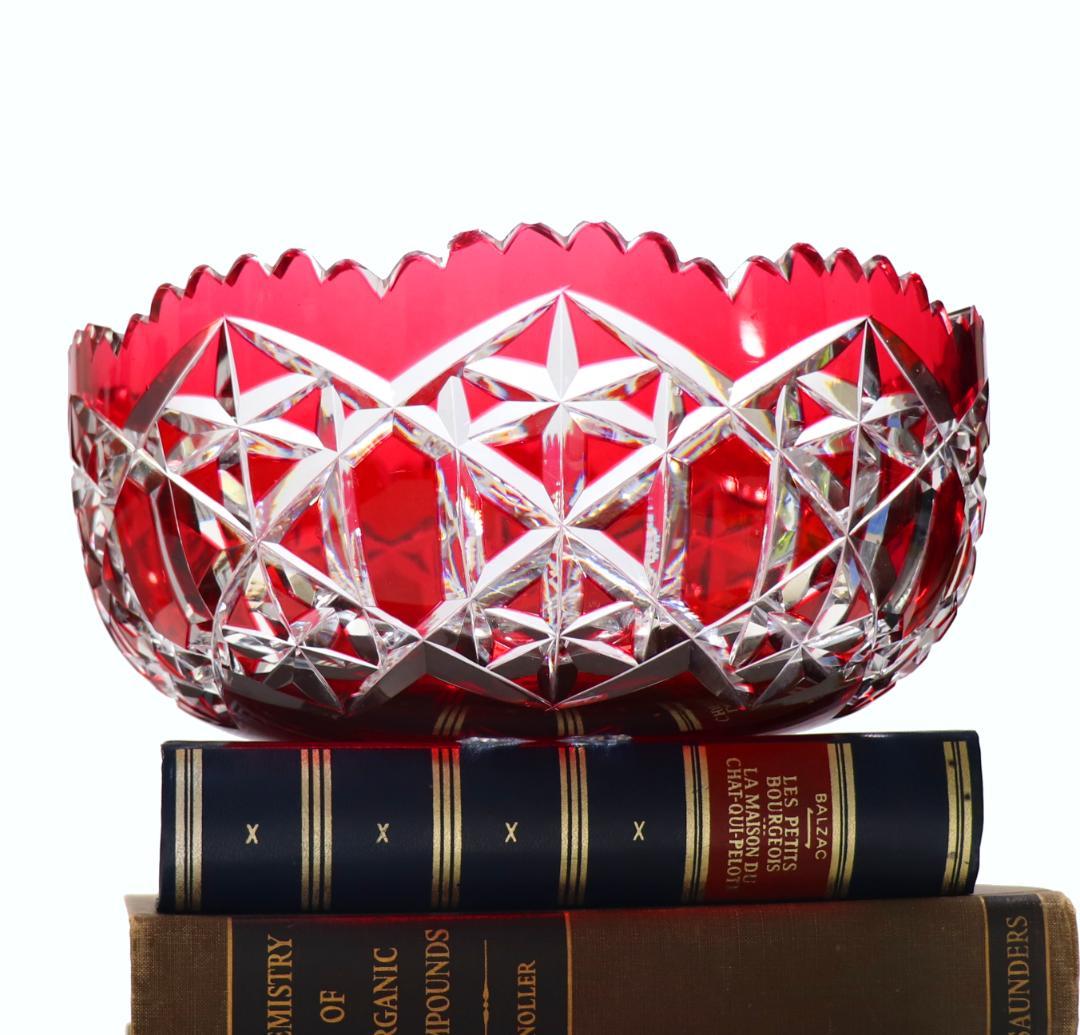 オールド・バカラ 美術館級 赤被せクリスタル カタログ掲載 2.3kg特大切子鉢
