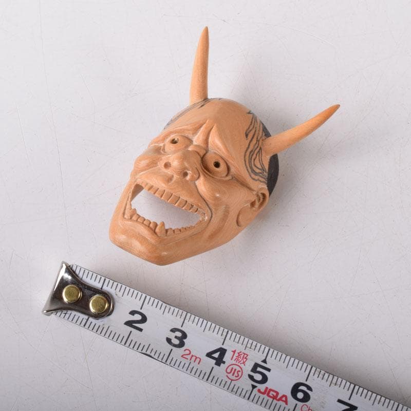 DEJAPAN 時代提げ物　木彫　面根付　能面　お面　般若面　C　7860