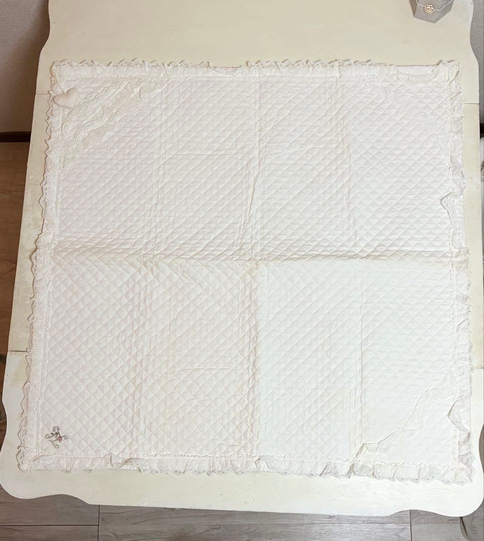 キルティングブランケット　ホワイト　ブランケット　アンティーク　レース　白